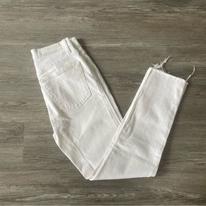 RE/DONE Comfort Stretch High Rise Ankle Crop White Jeans Raw Hem 25